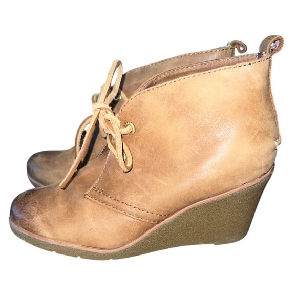 Sperry Top Sider Woman's Harlow Lace Up Tan Leather Wedge Boots‎ Size 6.5M - Picture 2 of 9